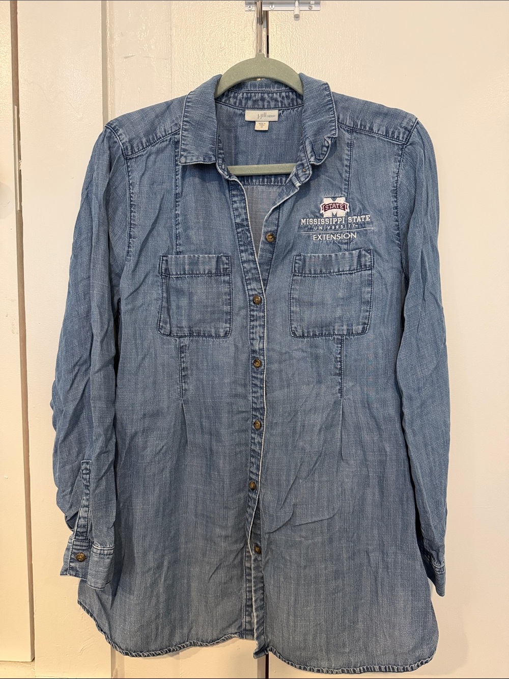 J. Jill Denim-Look Button Down Shirt in Light Blue